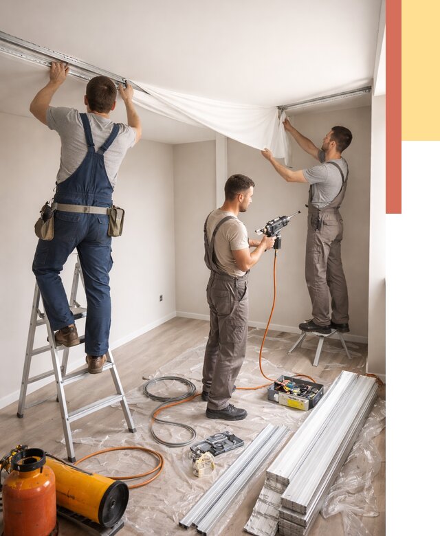 Монтаж натяжного потолка в студии в Королев от 5718 руб. — быстро и недорого | ОТДЕЛОЧНИК-Кор