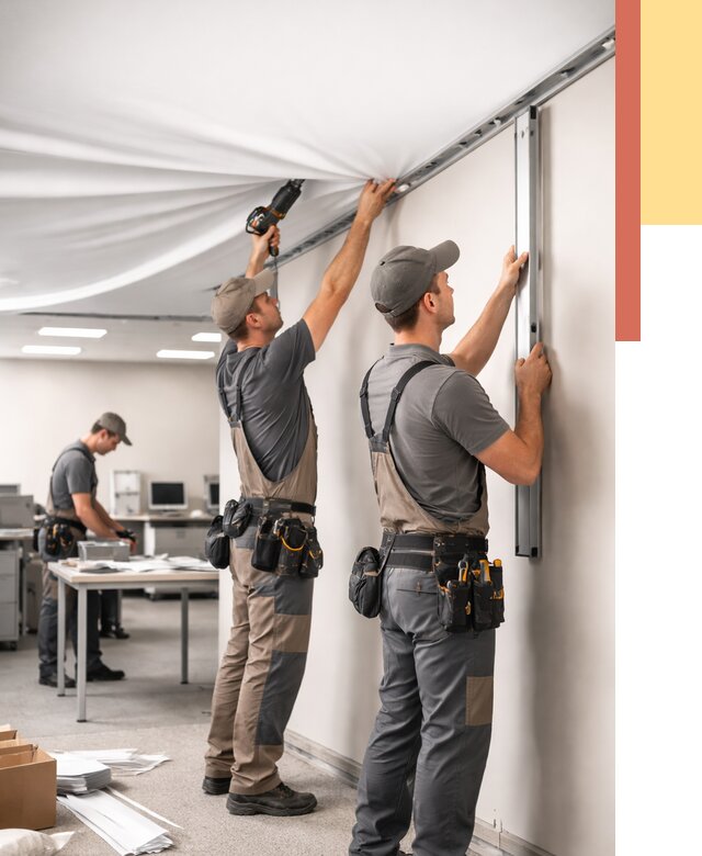 Монтаж натяжного потолка в офисе в Королев от 468 руб/м² — быстро и недорого | ОТДЕЛОЧНИК-Кор