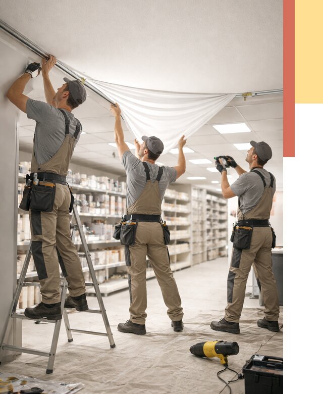 Монтаж натяжного потолка в магазине в Королев от 4679 руб. быстро и недорого | ОТДЕЛОЧНИК-Кор