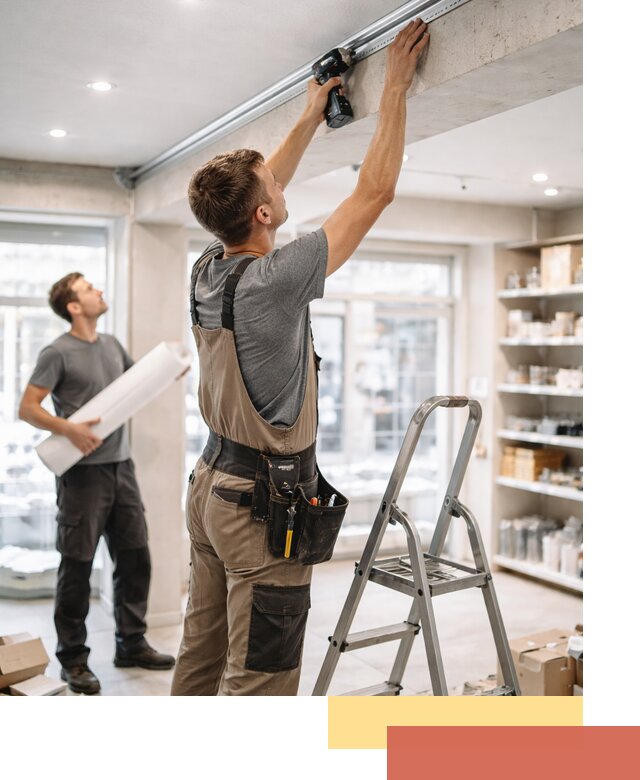 Монтаж натяжных потолков в магазине в Королев