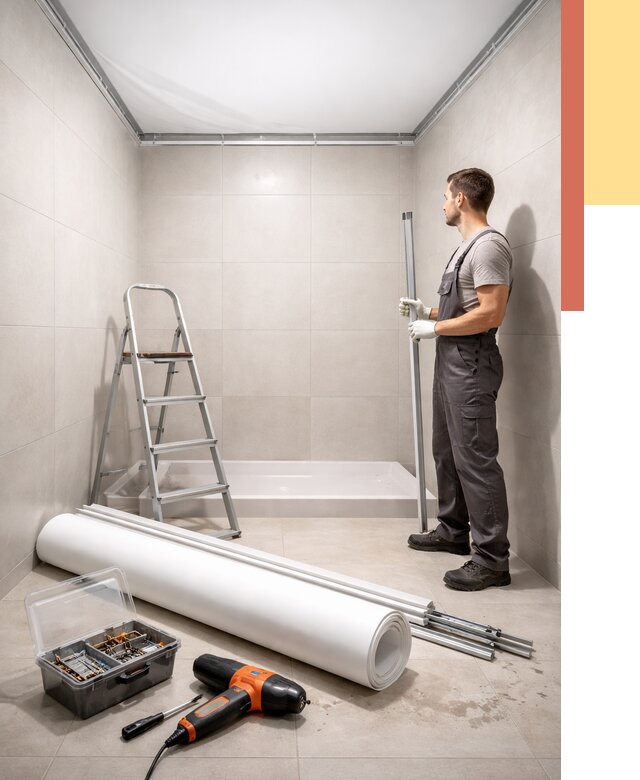 Монтаж натяжного потолка в санузле в Королев от 1923 руб. — ОТДЕЛОЧНИК-Кор