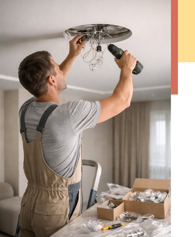 Установка люстры в натяжной потолок в Королев от 1248 руб. | Быстро и недорого — ОТДЕЛОЧНИК-Кор