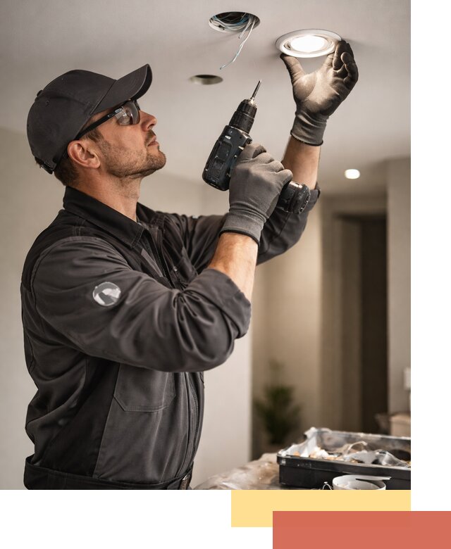 Установка точечных светильников в натяжной потолок в Королев