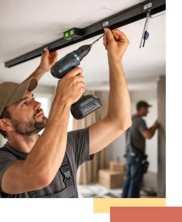 Установка трековых светильников в натяжной потолок в Королев