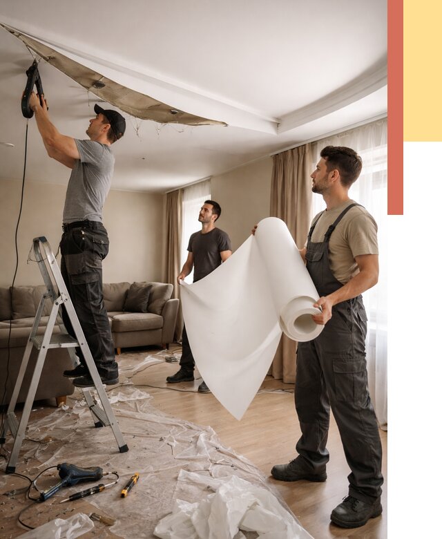 Замена полотна натяжного потолка в Королев от 9877 руб. быстро и недорого | ОТДЕЛОЧНИК-Кор