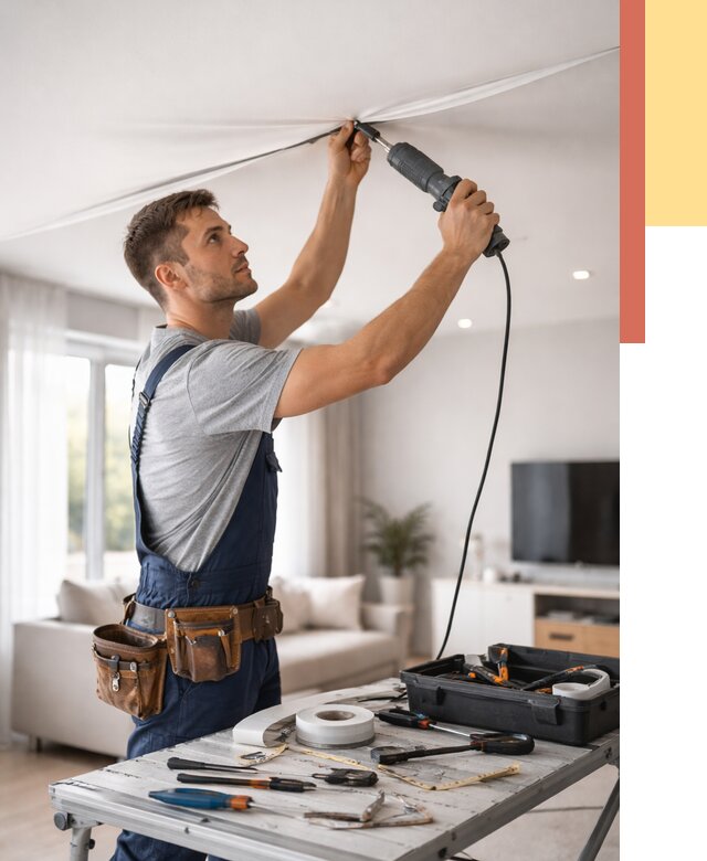 Ремонт натяжных потолков в Королев от 9877 руб. под ключ — ОТДЕЛОЧНИК-Кор