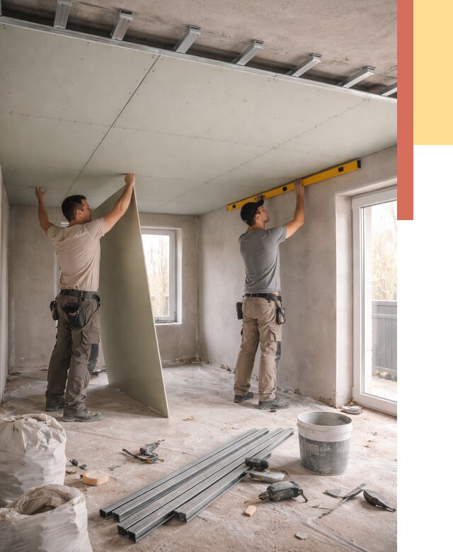 Одноуровневый потолок из гипсокартона в Королев от 780 руб. — монтаж под ключ | ОТДЕЛОЧНИК-Кор