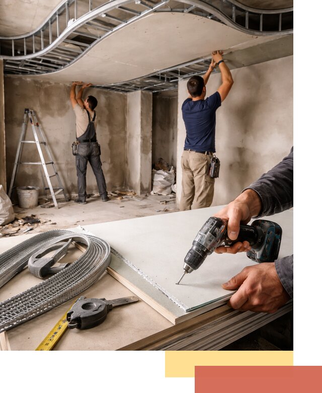 Криволинейный потолок из гипсокартона в Королев — монтаж и отделка