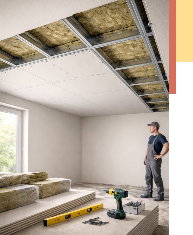 Звукоизоляция потолка ГКЛ в Королев от 988 руб. — монтаж под ключ | ОТДЕЛОЧНИК-Кор